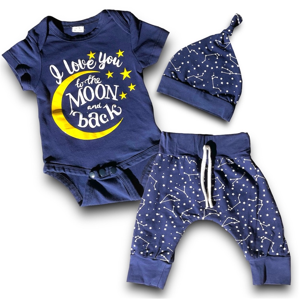 Boys 3 piece outfit “I love you to the moon and back”